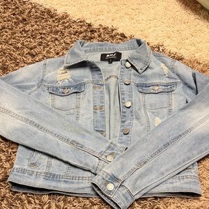 Distressed Womens Light Blue Denim Jacket